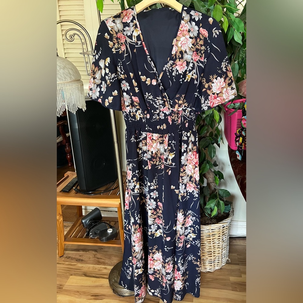 Pink Floral Maxi Sundress with Flutter Sleeves